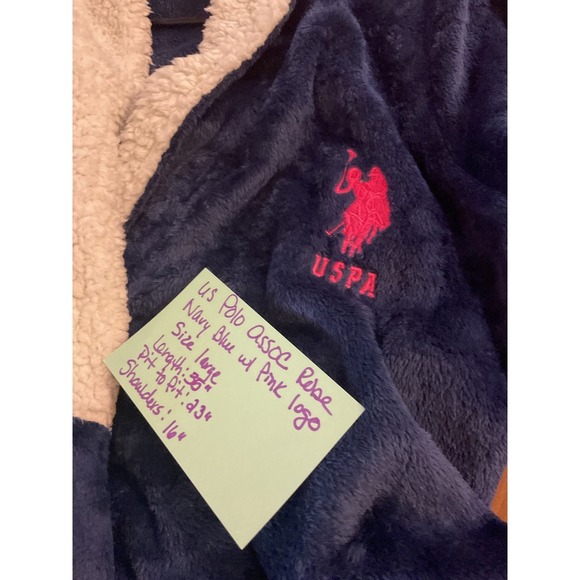 U.S. Polo Assn. Plush Robe Sherpa Collar Belted Pockets Loungewear L/G - Picture 10 of 10